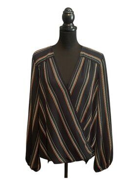 STRIPED LONG SLEEVE WRAP BLOUSE